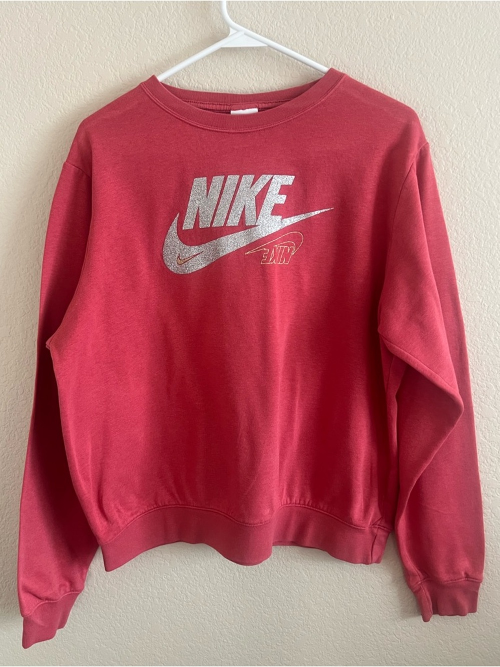 GREAT CONDITION - Nike Women's Red Crew Sweatshirt with Silver & Gold Logo